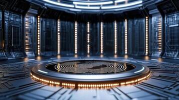 Futuristic futuristic space station with a circular light photo