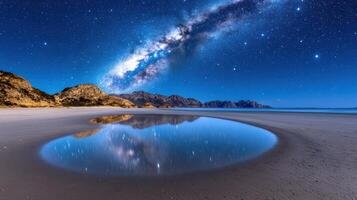 Milky way over the lake at lake mungo, new zealand photo