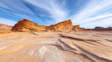 The rock formations in the desert are very large photo