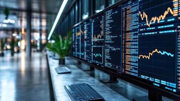 A computer monitor with stock market data on it photo