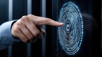 A person is touching a digital screen with a finger photo
