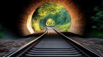 A train track going through a tunnel photo