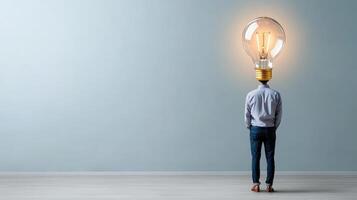 A man standing in front of a light bulb photo