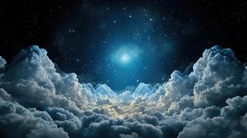A blue sky with clouds and stars photo