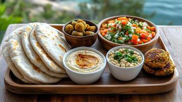 A tray with a variety of food on it photo