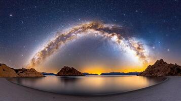 The milky way over the lake photo