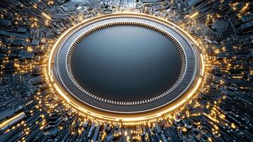 A circular metal object in a dark background photo
