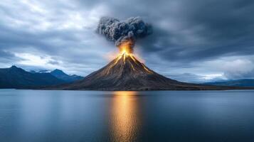 A volcano erupts into the sky with smoke coming out photo