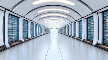 A long hallway with many rows of computer servers photo