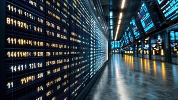Stock market trading screen in an office building photo