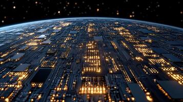 A computer circuit board with lights on it photo