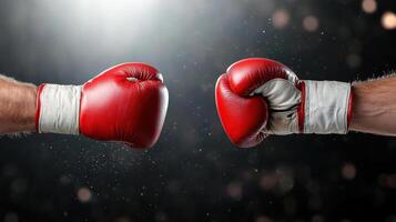 Two hands with red boxing gloves on a black background photo