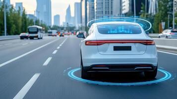 Autonomous vehicle driving on the road photo