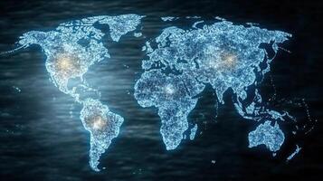 The world map is shown in blue light photo