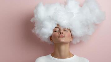 A woman with a fluffy cloud over her head photo