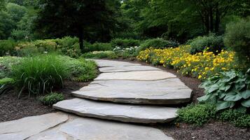 A stone pathway in a garden photo