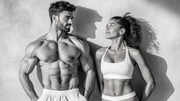 A man and woman in swimwear standing next to each other photo