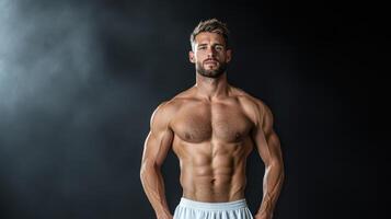 Muscular man in white underwear posing for the camera photo