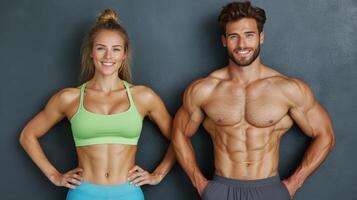 A man and woman posing for a photo in sports clothes