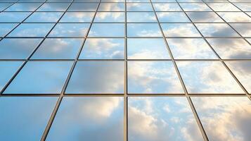 A building with windows and sky reflected in them photo