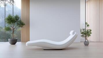 A white chaise lounge in a room with a view photo