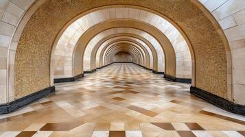 A long hallway with a large archway in the middle photo