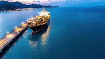 An aerial view of a cargo ship at sea photo