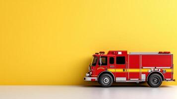 Fire truck on yellow background 3d render photo