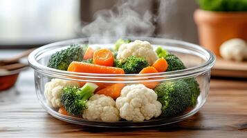 A bowl of steaming vegetables photo