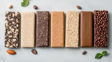 Various types of chocolate bars on a white background photo