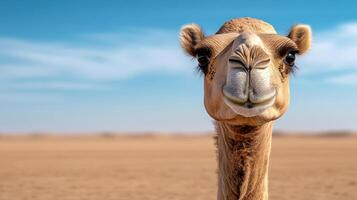 A camel with its mouth open looking at the camera photo