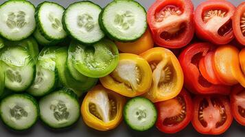 A rainbow of vegetables arranged in a row photo