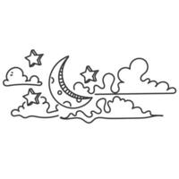 a moon and stars in the sky with clouds vector