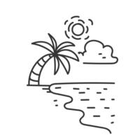 a line drawing of a palm tree and the ocean vector