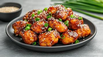 Chicken wings with sesame seeds and green onions photo