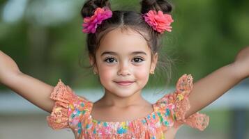 A little girl with her arms up in the air photo