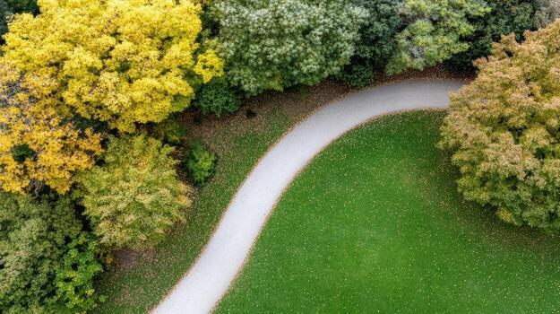 An aerial view of a path in a park photo