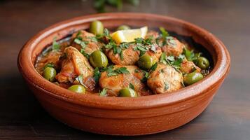 Spanish chicken stew with olives photo