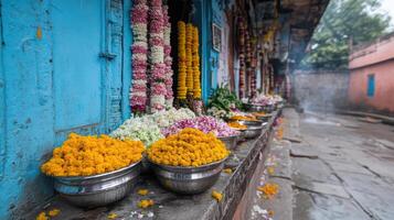 Flowers on the street in varanasi, india photo
