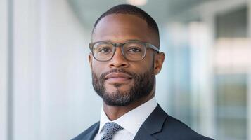 A black man in glasses and a suit photo