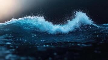 A wave crashing into the ocean with a bright sun photo