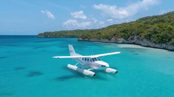 Seaplane in the turquoise waters of the caribbean photo