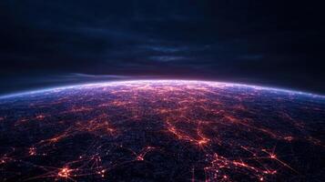 The earth is seen from space with glowing lights photo