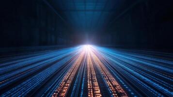 A long tunnel with many lights and data photo