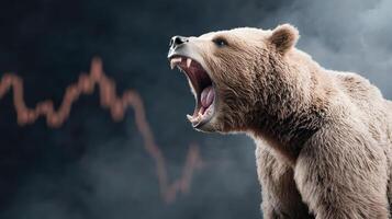 A bear roaring in front of an upward stock chart photo