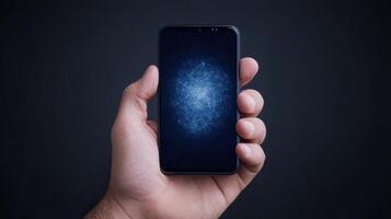 Samsung galaxy s9 in hand with dark background photo