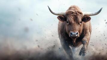 Bull running in the dust, stock photo