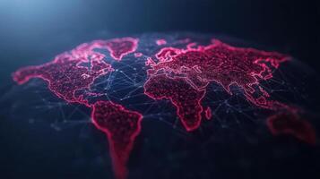 World map with red lines and network connection photo