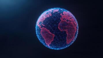 The world map is shown in a blue and red color photo