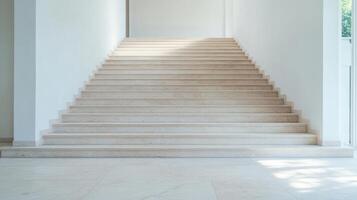 A white staircase in a house with a white wall photo